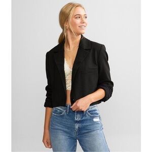 WE THE FREE People Block Party Crop Blazer Large Black Single Breasted Corp